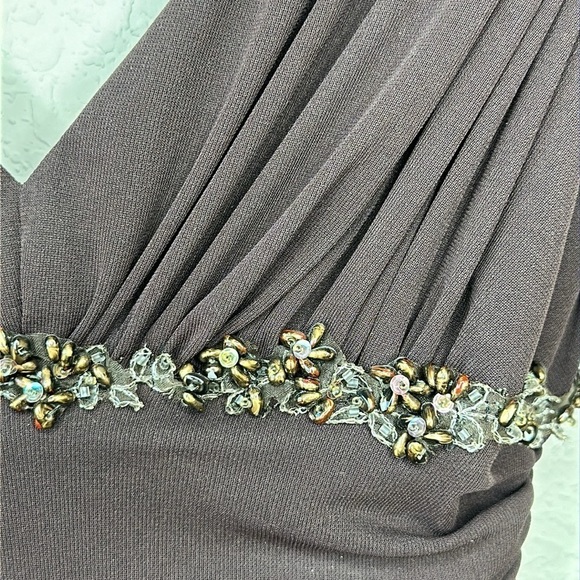 David Meister Brown Beaded Bodice Midi Dress Size 2 - Picture 4 of 15